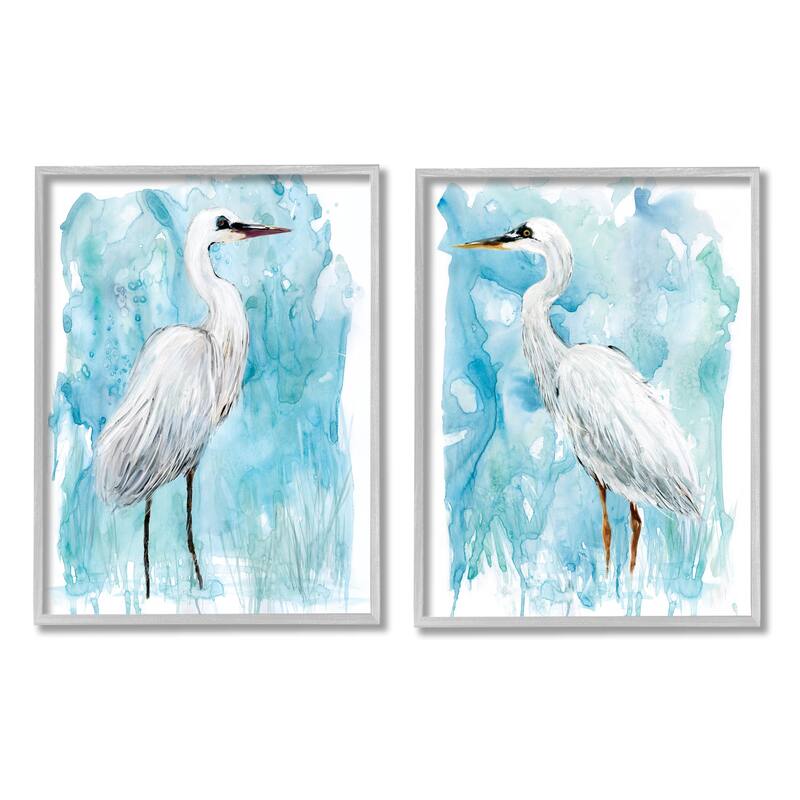 Stupell Nautical Crane Pair White Beach Birds Blue Sky 2pc Multi Piece Framed Wall Art Set - 11 x 14 - Grey