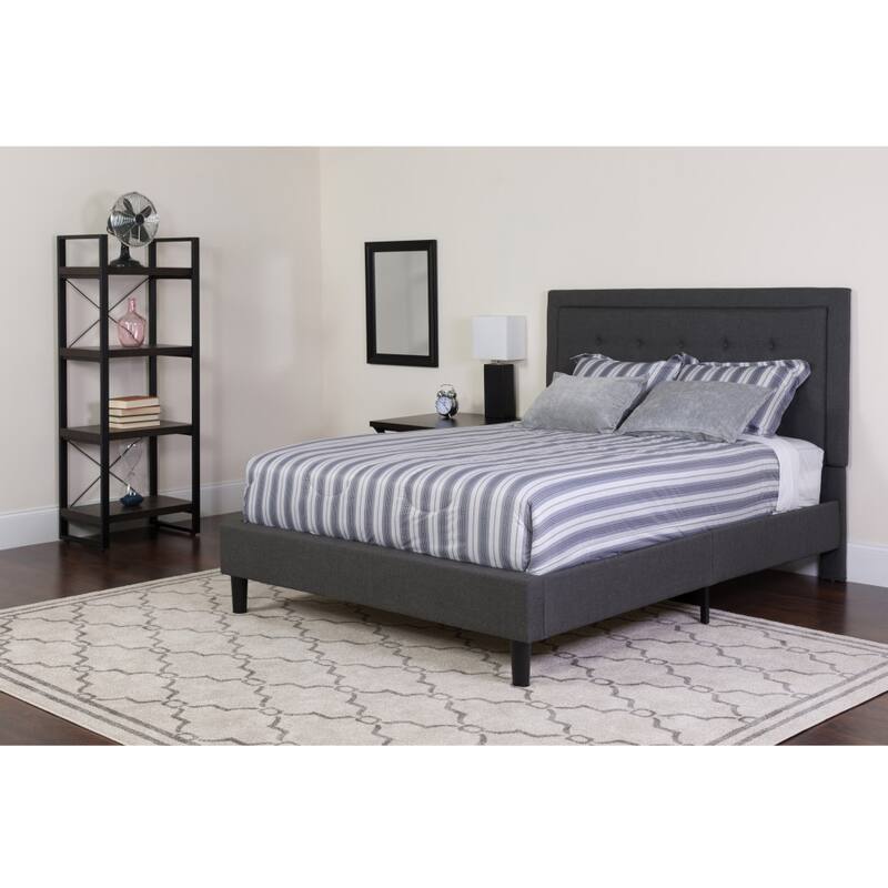 Panel Tufted Platform Bed and Memory Foam Pocket Spring Mattress - Dark Gray - Full
