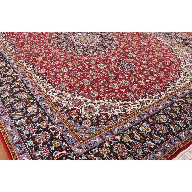 Traditional Red Kashan Turkish Area Rug Floral Machine-Made Carpet - 9'8" x 12'9"