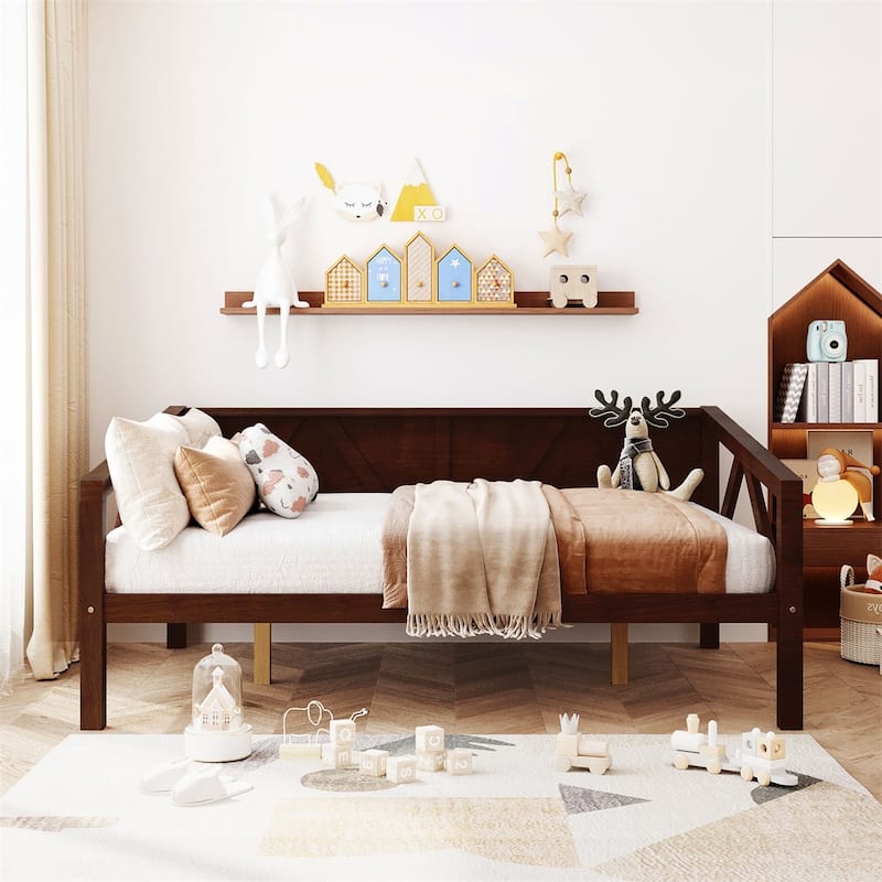 Merax Rustic Style Wood Daybed with Wood Slat Support