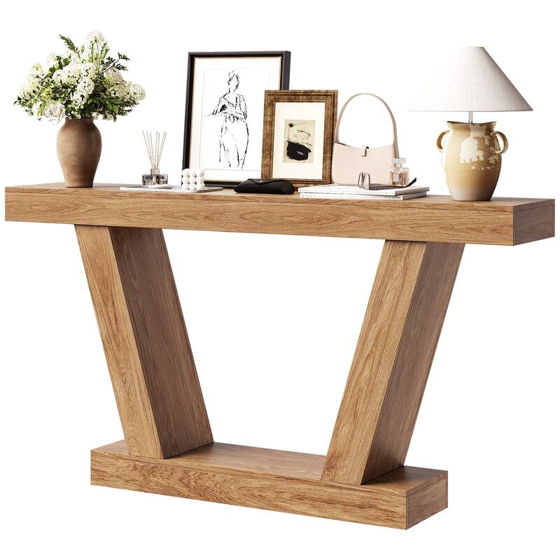 Console Sofa Table, 2-Tier Farmhouse Narrow Behind Couch Sofa, Extra-Long Accent Entryway Table - Yellow