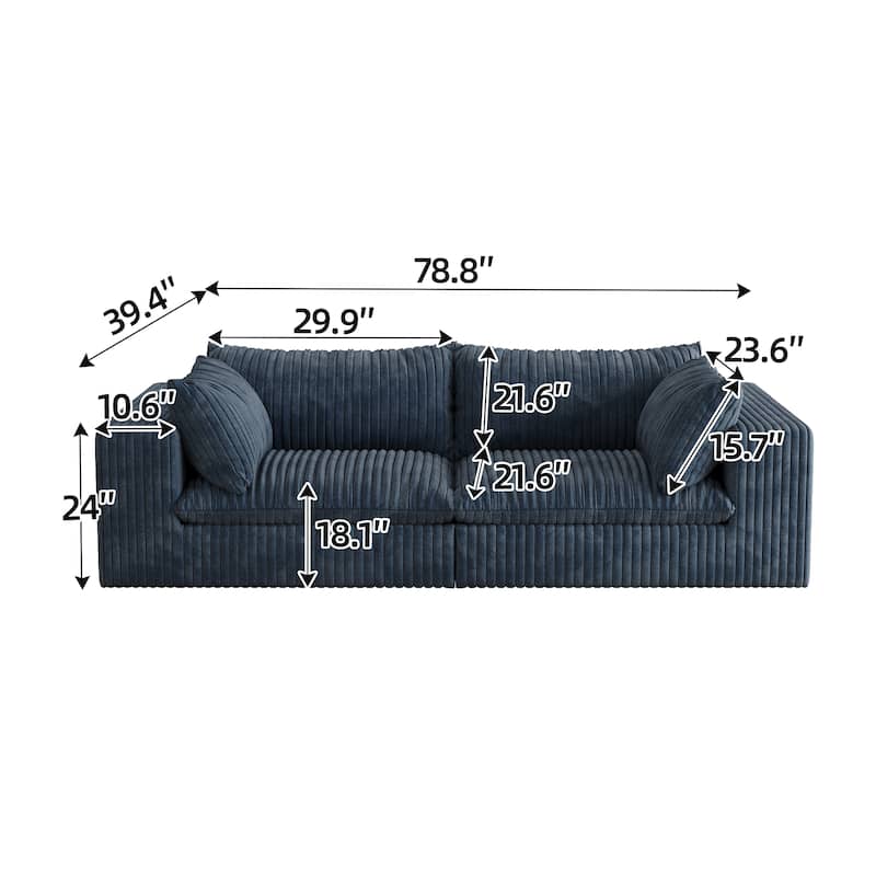 39.8" Cloud Sofa,Corduroy Fabric,Deep Seat Couches,Double-layer design,Removable Cushion, DIY Combination