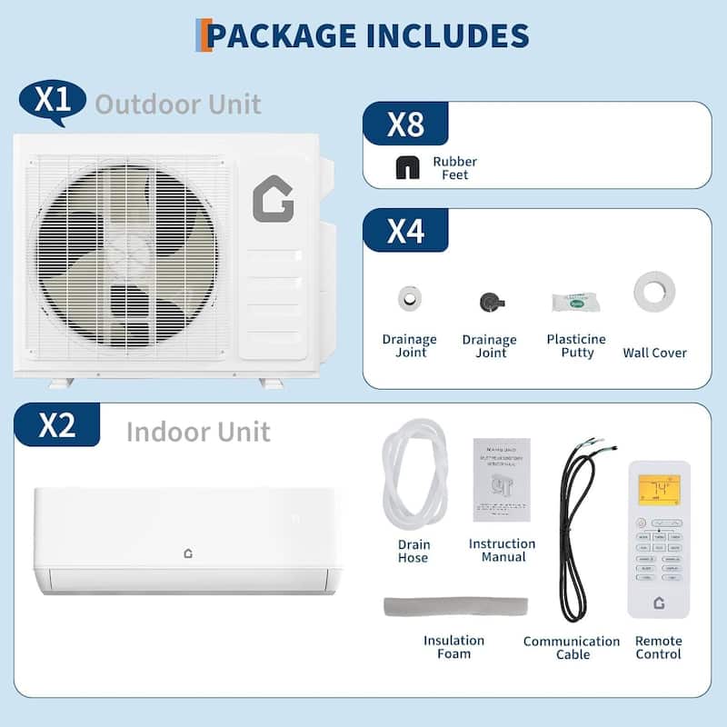24 SEER2 18000 BTU Dual Zone Mini Split Air Conditioner, 9K+12K, 230V