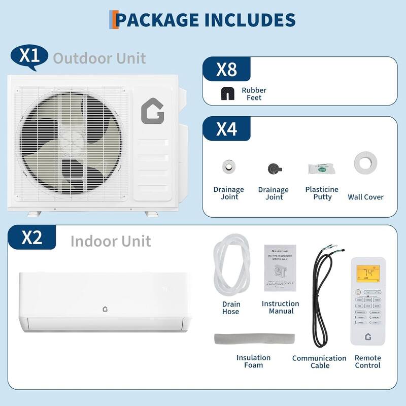 24 SEER2 18000 BTU Dual Zone Mini Split Air Conditioner, 9K+9K, 230V