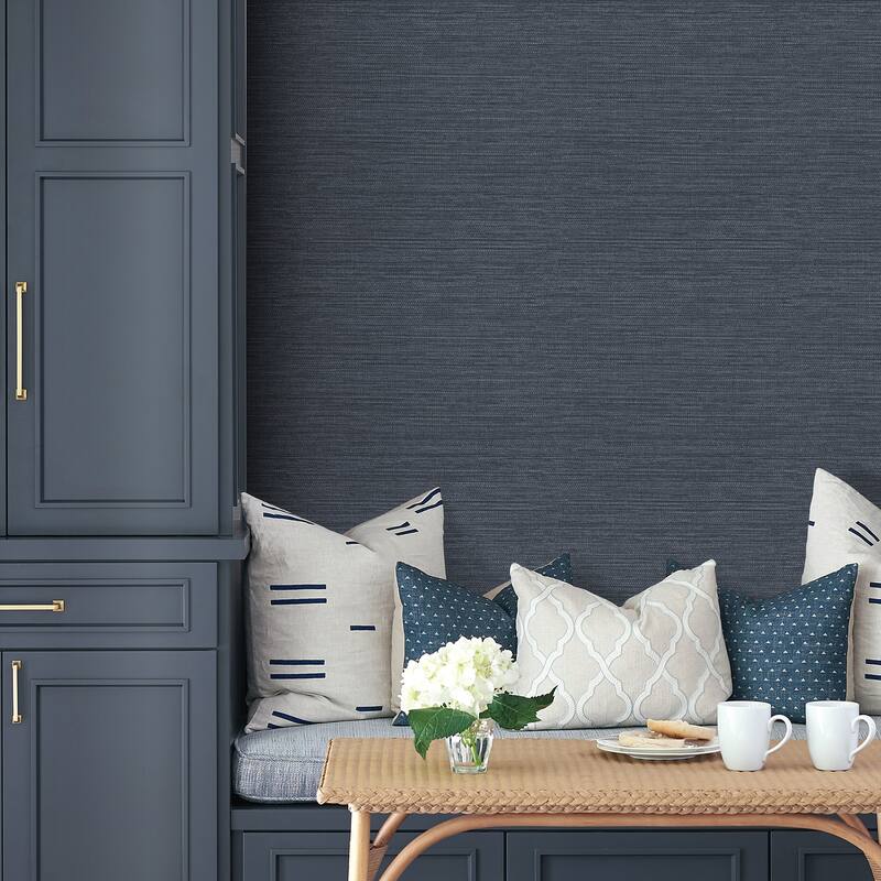 Fine Decor Miya Dark Blue Faux Grasscloth Wallpaper