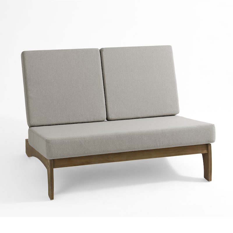 4Piece Wood Outdoor Loveseat Chair Conversation Set with Table Cushion