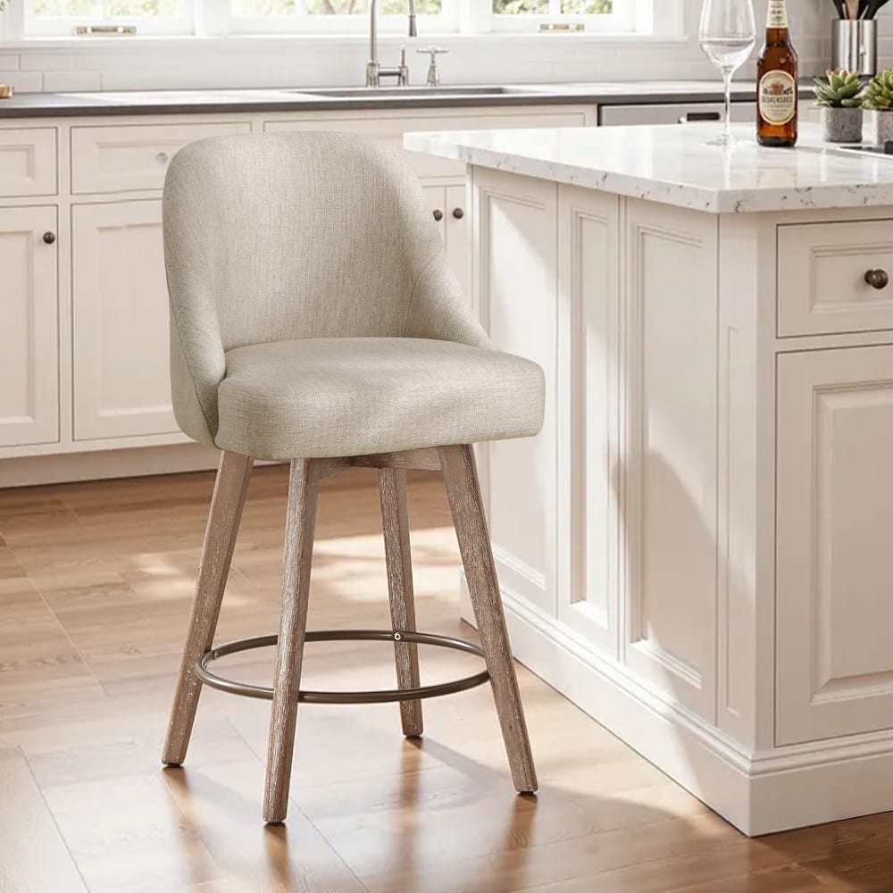26" Upholstered Counter Height Swivel Bar Stool, Counter Stools with Solid Wood Legs - 39.37"H x 22.44"D x 21.65"W