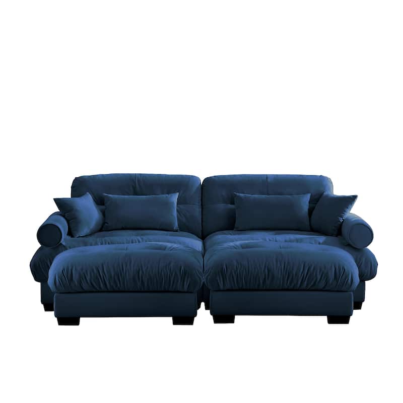 GDFStudio - Velvet 2-Seater 93.7" Cloud Modular Sectional Couch with 2 Ottomans