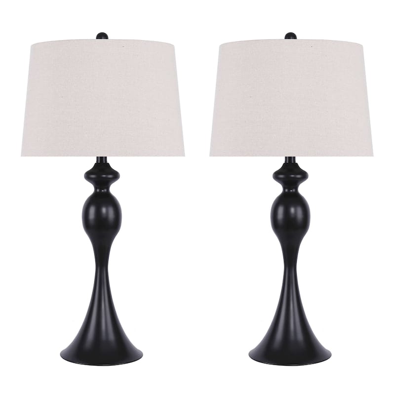 29.75" Metal Table Lamp with Linen Drum Shade (Set of 2)