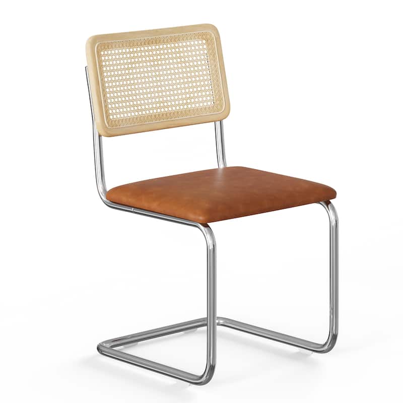 Hayward Cane Back Vegan Leather Side Chair Chrome Frame (Set Of 2) - Set of 2 - Saddle Vegan Leather Seat - Dining Height