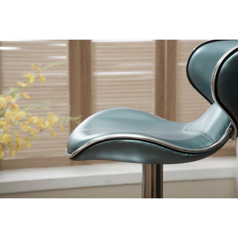 Modern Set of 2 Swivel Bar Stools with Leather Seat, Chrome Base, Height Adjustable, for Kitchen Island Dining Room