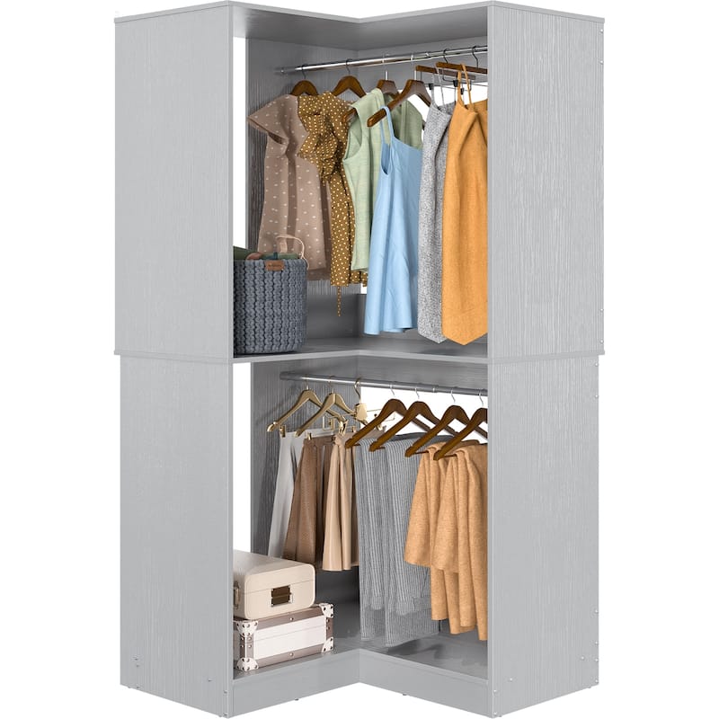Vryon Corner Closet Organizer, Space-saving Closet System with Hanging Rods for Walk-in Closet