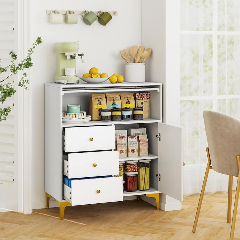 Gymax 37.5'' Tall Dresser Chest of Drawers w/ Flip-up Fluted Glass