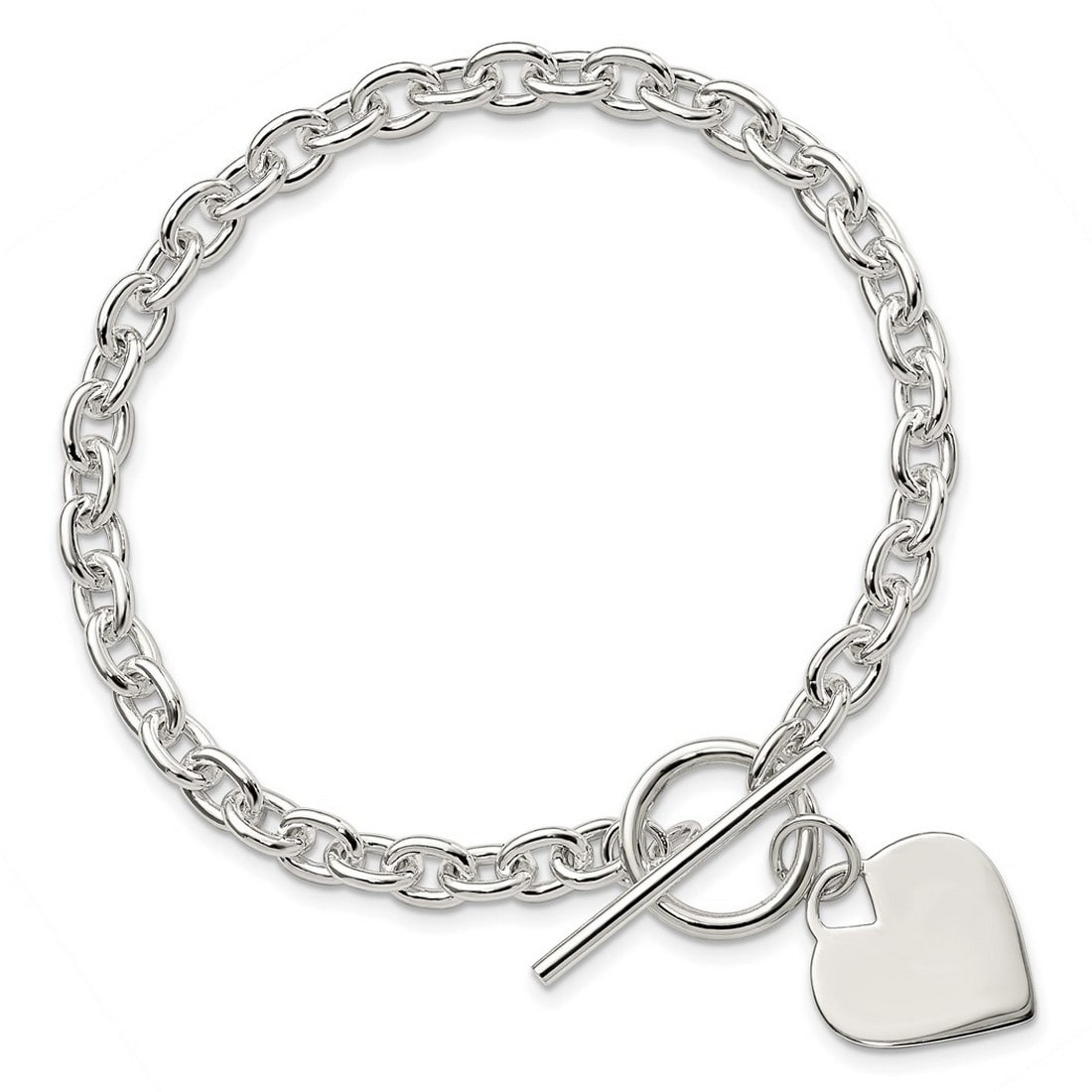 Curata 925 Sterling Silver 8" Polished Engravable Heart Tag Chunky Toggle Bracelet
