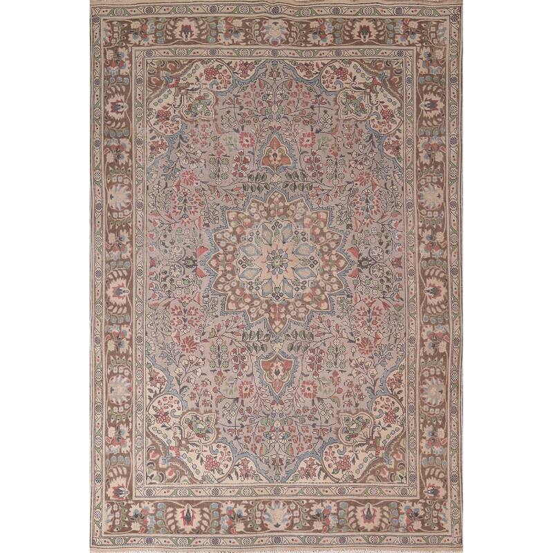 Distressed Grey Tabriz Persian Vintage Rug Hand-Knotted Wool Carpet - 7'10"x 11'0"