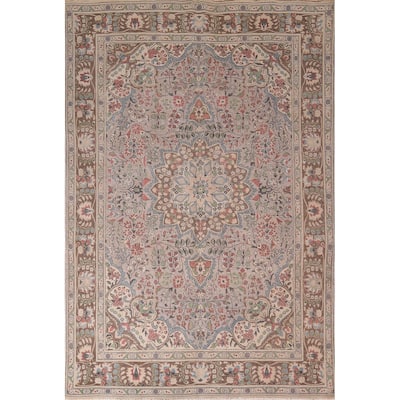 Distressed Grey Tabriz Persian Vintage Rug Hand-Knotted Wool Carpet - 7'10"x 11'0"