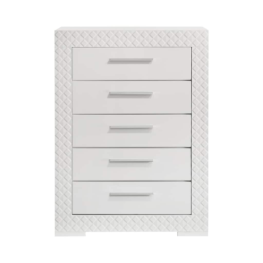 5 Drawers Wooden Chest in White High Gloss