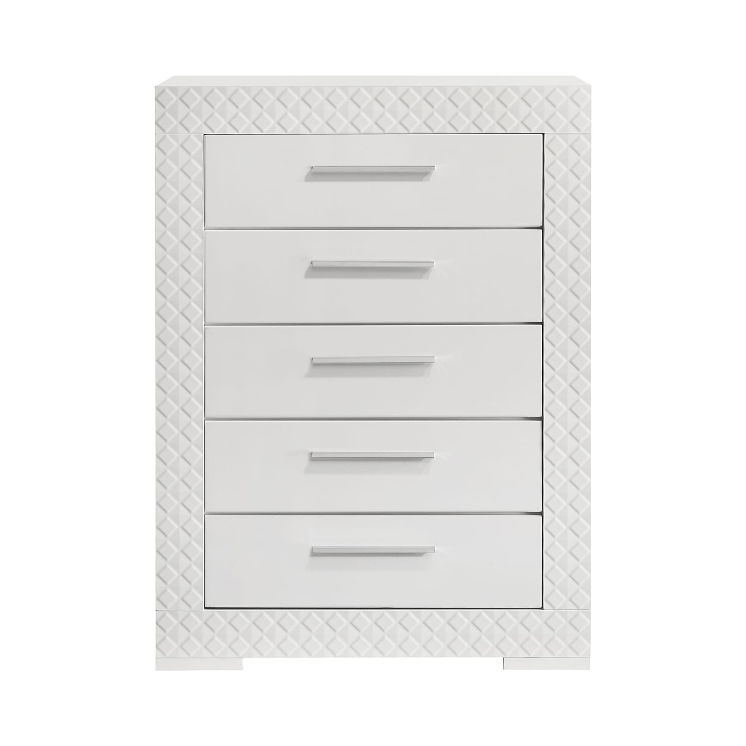 5 Drawers Wooden Chest in White High Gloss