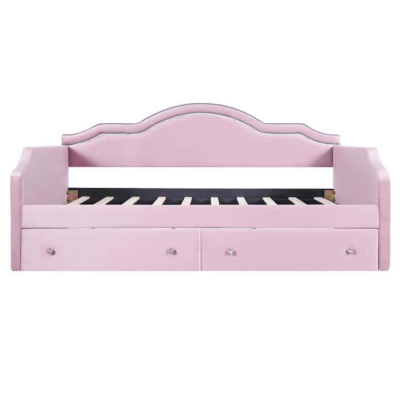 Twin Size Upholstered Daybed with LED and 2 Drawers