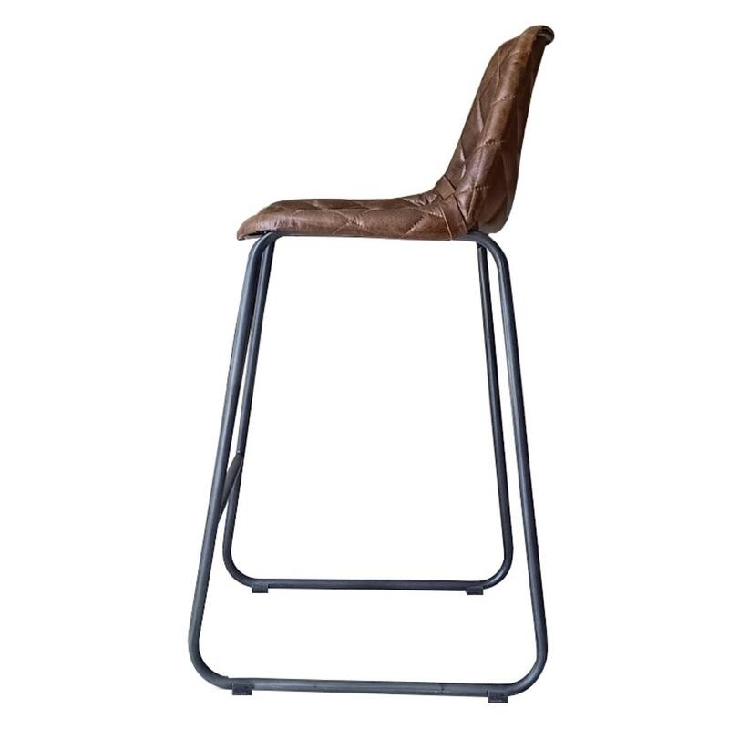 HomeRoots 27" Brown and Black Leather and Iron Counter Height Bar Chair