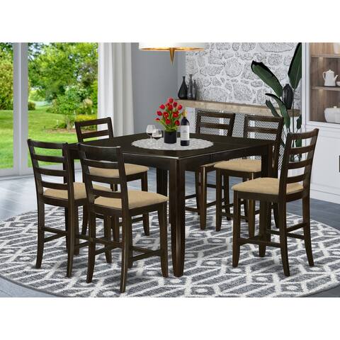 East West Furniture Modern 7-piece Pub-height Table Set - a Table and 6 Chairs in Cappuccino Finish (Seat's Type Options)