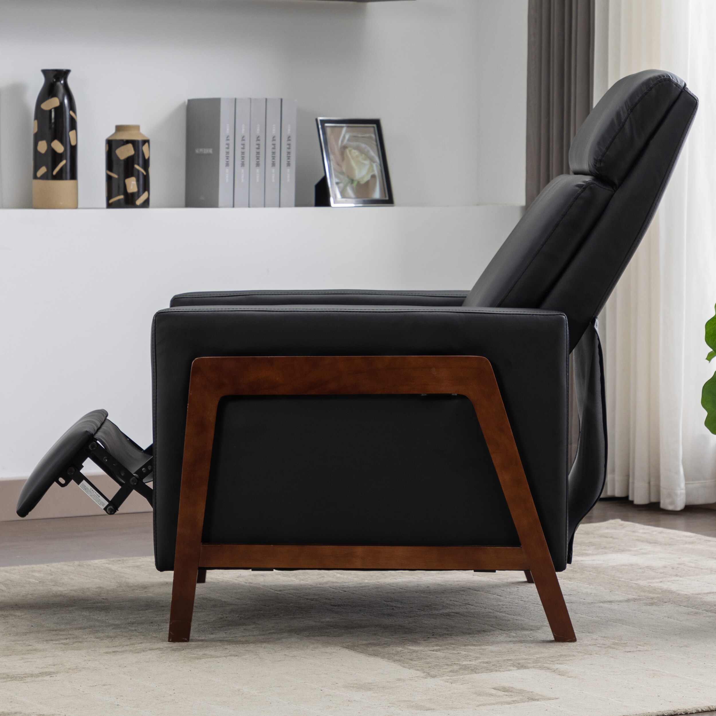 Wood Framed Upholstered Recliner Chair Adjustable Home Theater Seating with Thick Seat Cushion and Backres Black Bed Bath Beyond 40500541