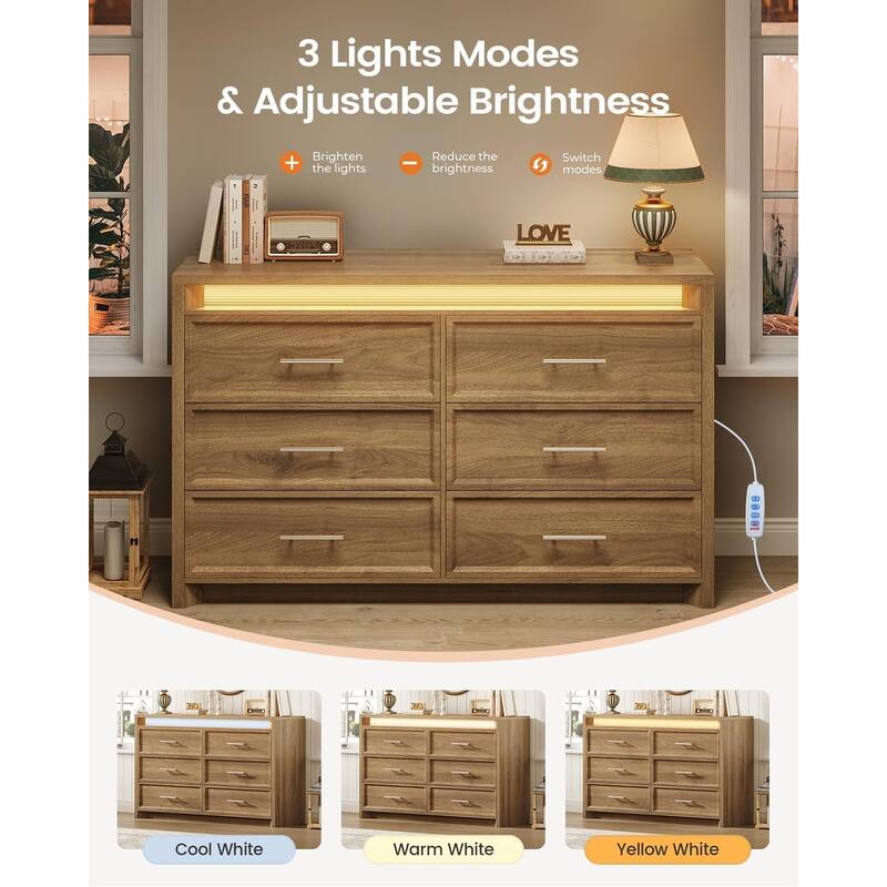 Dresser for Bedroom with Drawers Mid-Century Modern Dresser 3 Color Lights