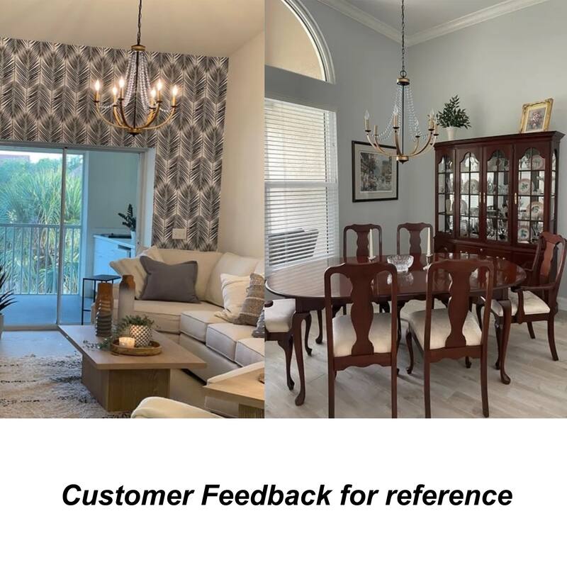 Mid-century Modern 6-Light Empire French Country Boho Dining Room Chandelier with Crystal Beads - D25" x H28.5"