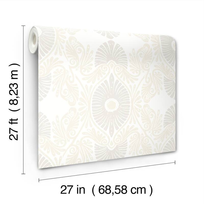 A-Street Prints Villa Bone Embellished Ogee Wallpaper