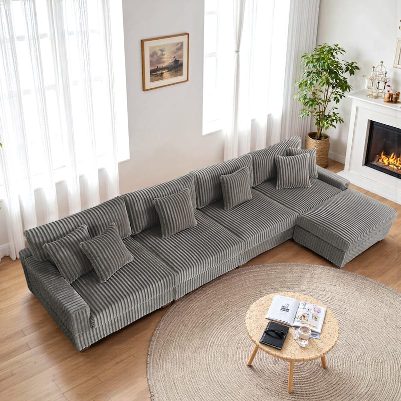 Anne 150" W Upholstered Plush Corduroy Modular Sectional Sofa