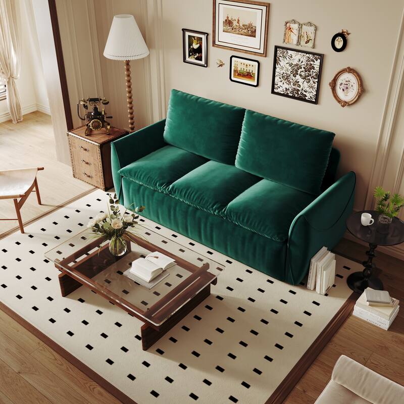 70.9" Pull Out Sofa Bed, 3-Seat Convertible Sleeper Sofa with 2-in-1 Pillow and Blanket Set, Velvet Loveseat Bed