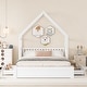 preview thumbnail 15 of 22, Queen Size Wood House Platform Bed with Guardrail and 2-Drawers, Natural - Sturdy Pine Frame with Rustic Window and Fence