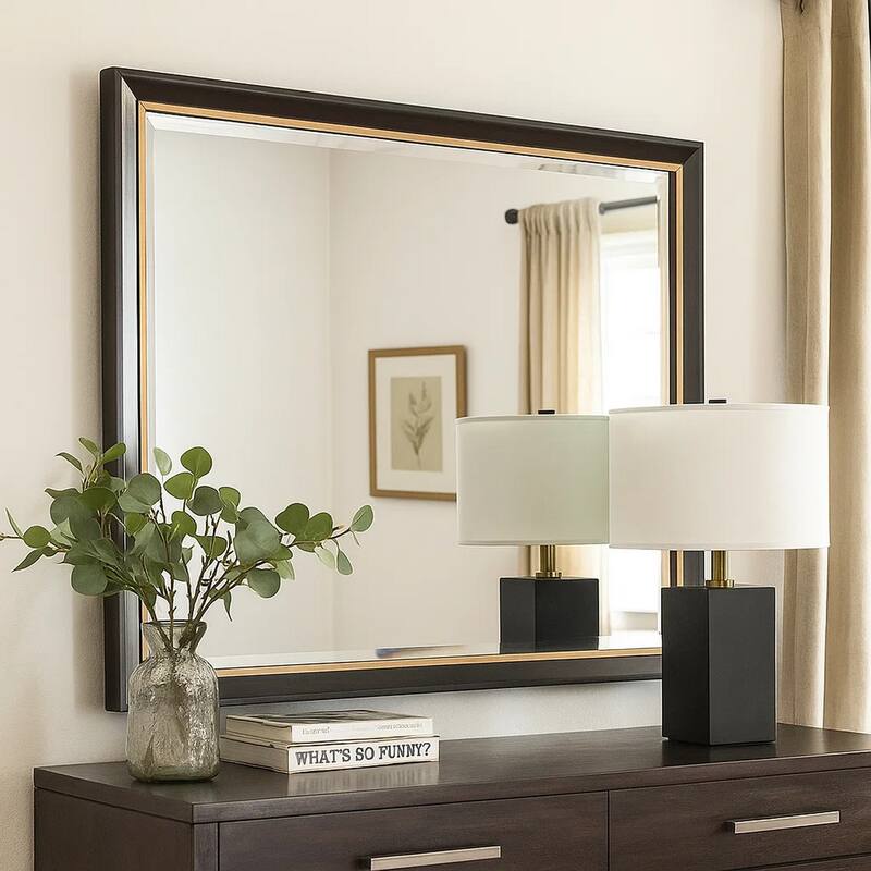 Yada Dresser Mirror, Beveled Glass, Espresso Brown Wood, Gold, 39x48 - Espresso Brown, Gold
