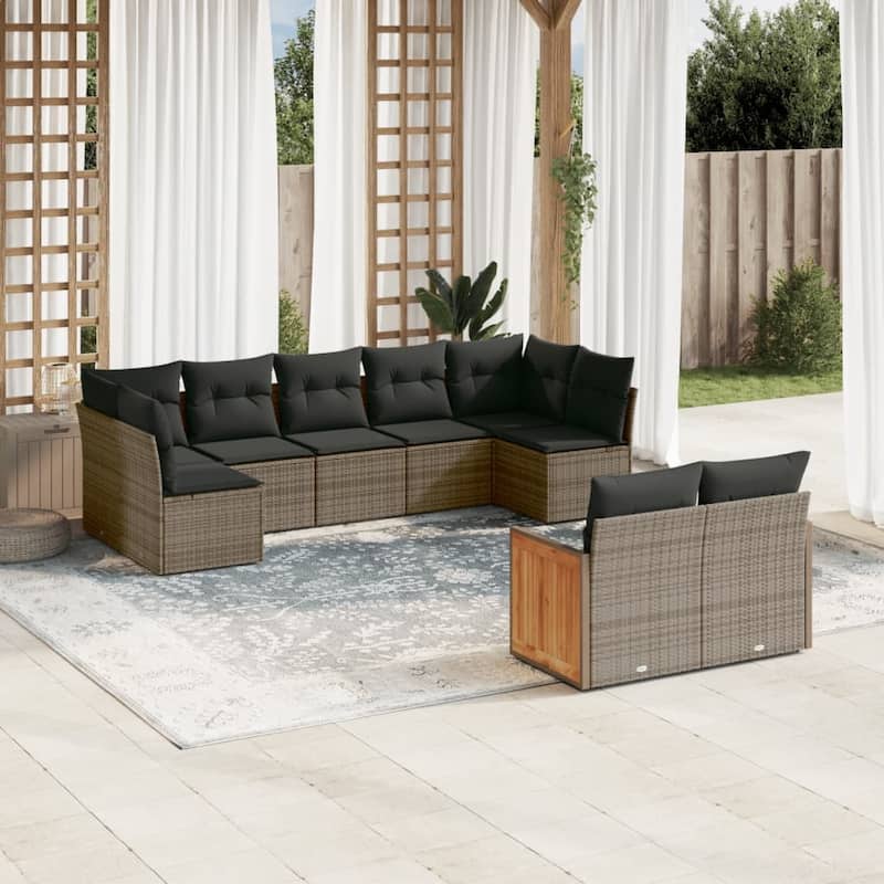 vidaXL Patio Sofa Set with Cushions Outdoor Conversation Furniture Poly Rattan - Grey - 24.4 x 24.4 x 27.2