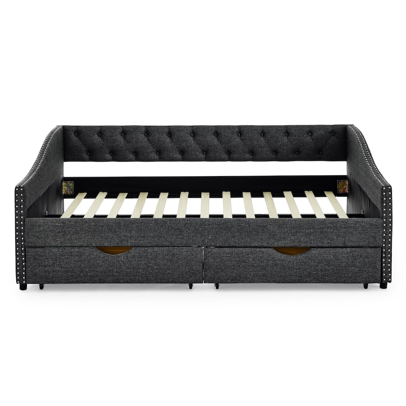 Full Size Daybed with Drawers Upholstered Tufted Sofa Bed