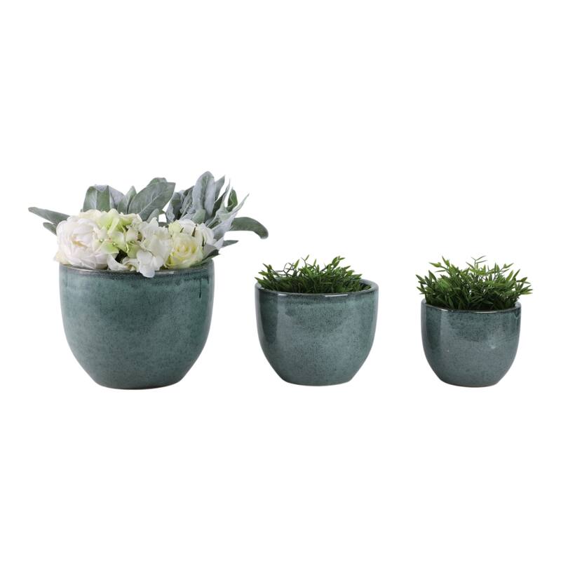 Round Ceramic Planters with Smooth Textured Design (Set of 3) - 11" x 11" x 9"