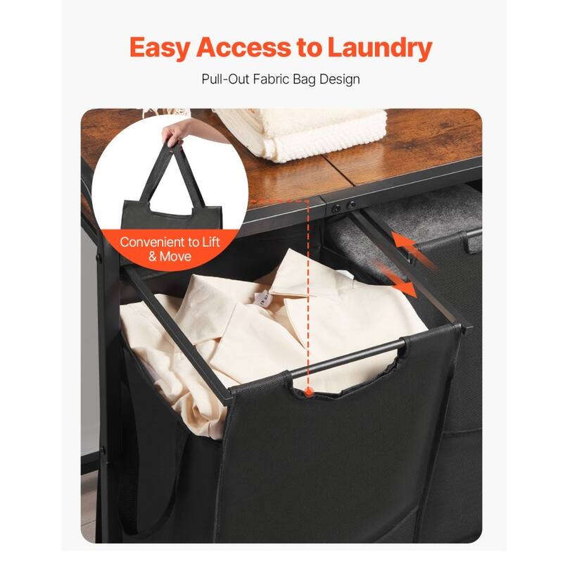 Black 24-Gallon Laundry Sorter with 2 Compartments and Metal Frame Removable Bags - 26.30 x 12.99 x 27.95 in