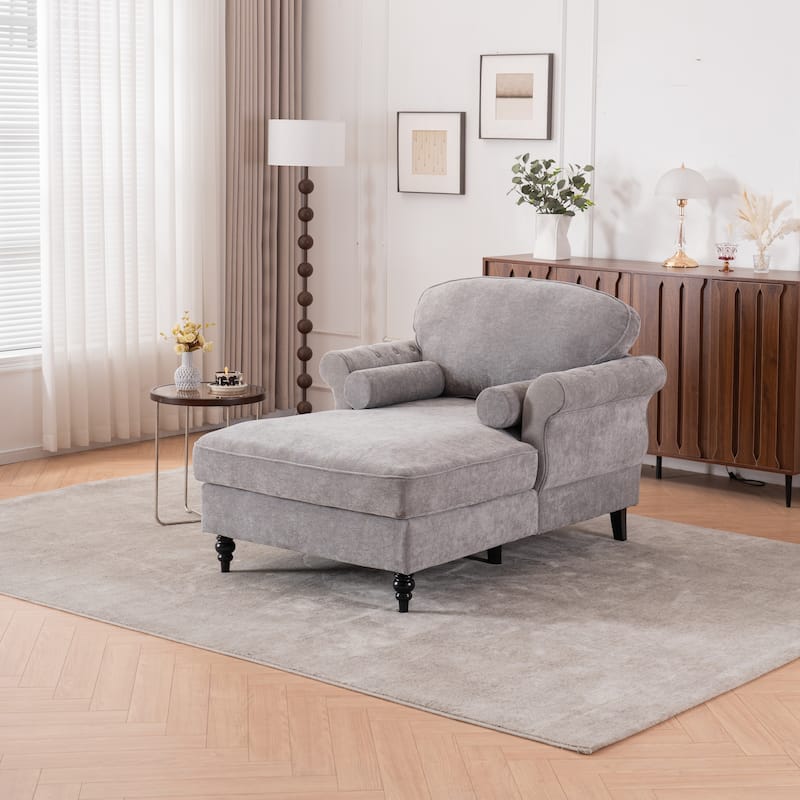 Anmytek Oversized Chenille Chaise Lounge Sofa Bed - Wide Seat Lazy Sleeper Reading Armchair