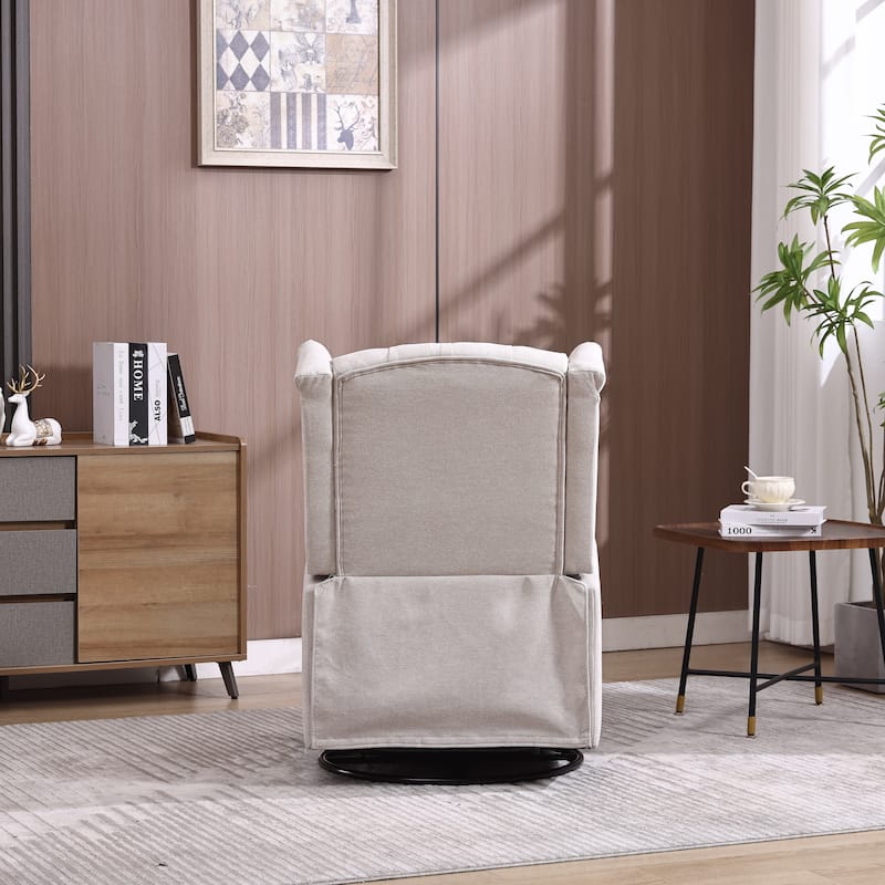 Beige Linen 360° Swivel Glider Rocker Manual Recliner with Button-tufted Backrest and Footrest for Living Room, Bedroom