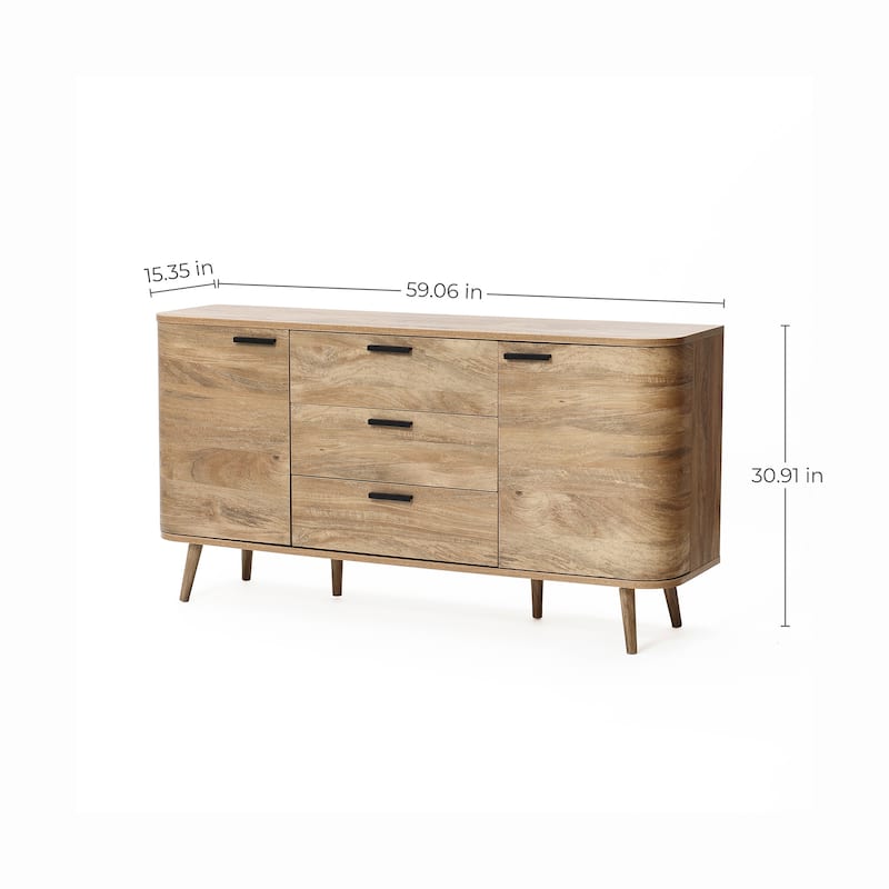 Natural Oak Manufactured Wood 2-Door and 3-Drawer Sideboard Cabinet - 59.1" Wide