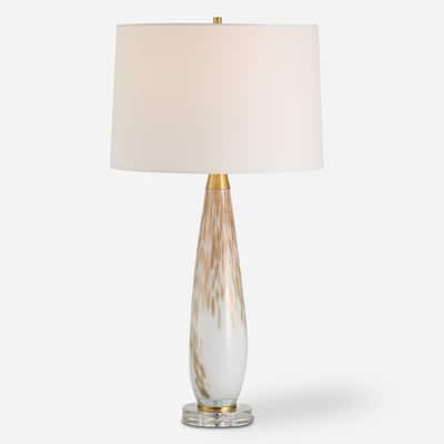 Uttermost Lyra White & Gold Table Lamp - 29"H,   Shade 10"H x 15"Dia.