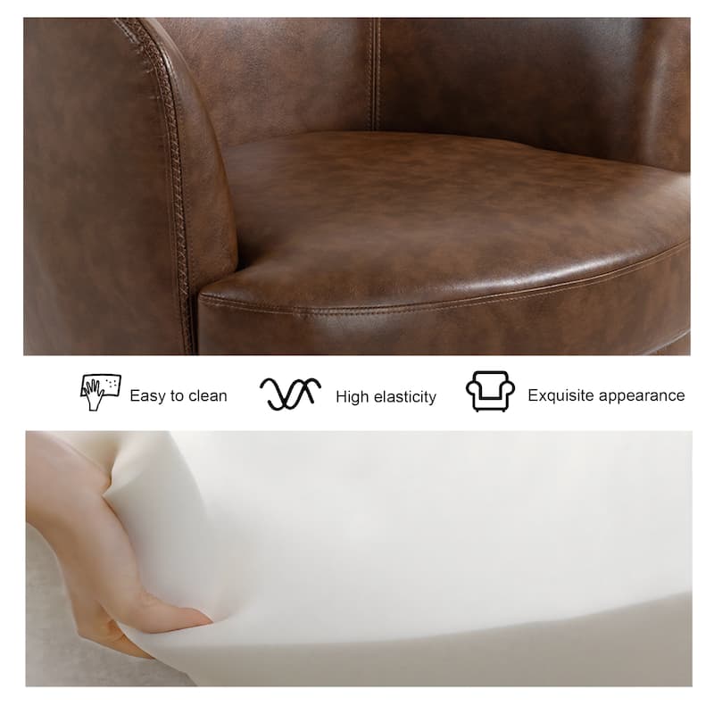 Faux Leather Swivel Barrel Accent Chair for Living Room