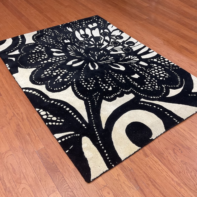 HERAT ORIENTAL Handmade Floral-Lace Graphic Wool Rug