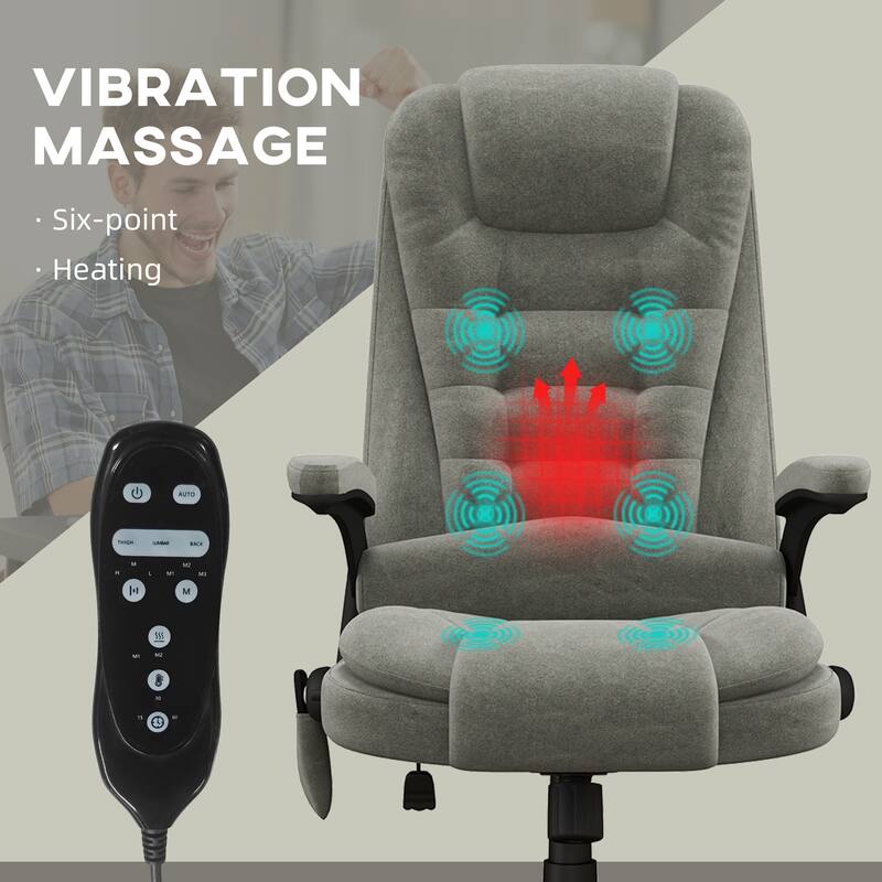 HOMCOM 6 Point Vibrating Massage Office Chair with Heat, Velvet High Back Executive Office Chair with Reclining Backrest