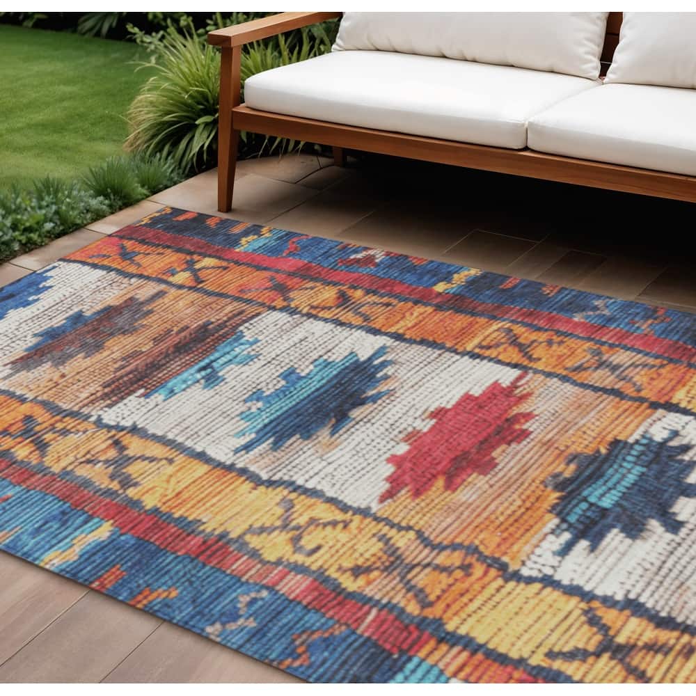 HomeRoots Tribal Transitional Rectangle Outdoor Rug
