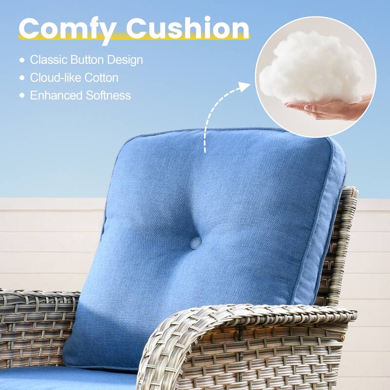 OVIOS 8 Pieces Outdoor Wicker Swivel Chair Set With Solar-Powered Coffee Table