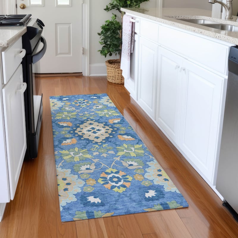 Premium Washable Super Soft Traditional Grace Mayfield Rug - Blue - 2'3" x 7'6"
