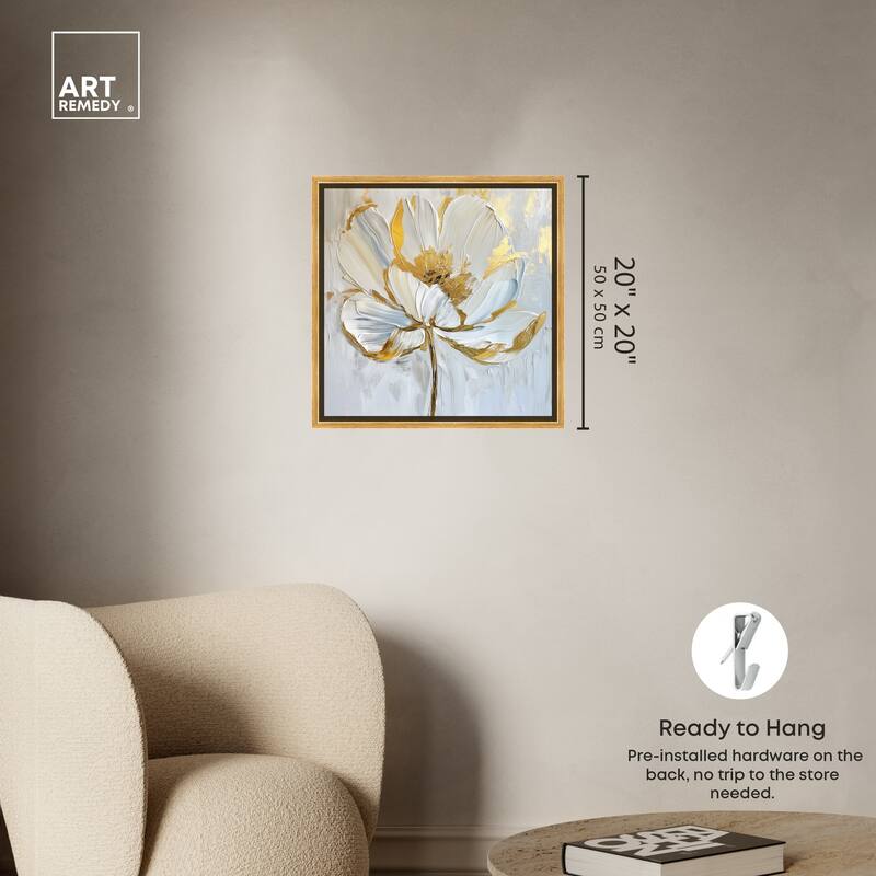 Art Remedy Gold Magnolia II Framed Floral Fine 1 Piece Canvas Wall Art