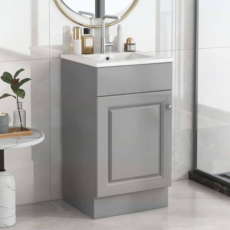 Bathroom Vanity Cabinet with Sink,with Door Shelf and Adjustable Shelf - Grey