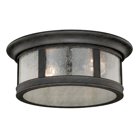Hanover Bronze Round Outdoor Flush Mount Ceiling Light Clear Glass - 12-in W x 4.75-in H x 12-in D